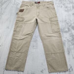 Vintage Wrangler Pants Mens 38x30 Tan Cargo Carpenter Double Knee Riggs Workwear